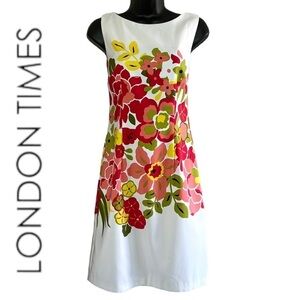 London Times Women’s White/Floral Print Sleeveless Dress Size 6